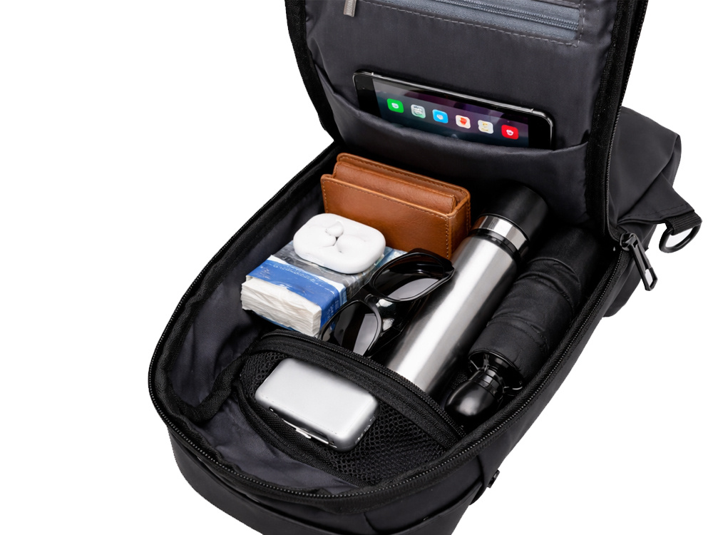 Anti-Theft Sling Bag with USB Port Waterproof Crossbody Backpack, Black