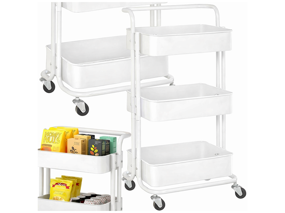 3-Tier Rolling Utility Cart Metal Storage Organizer, White