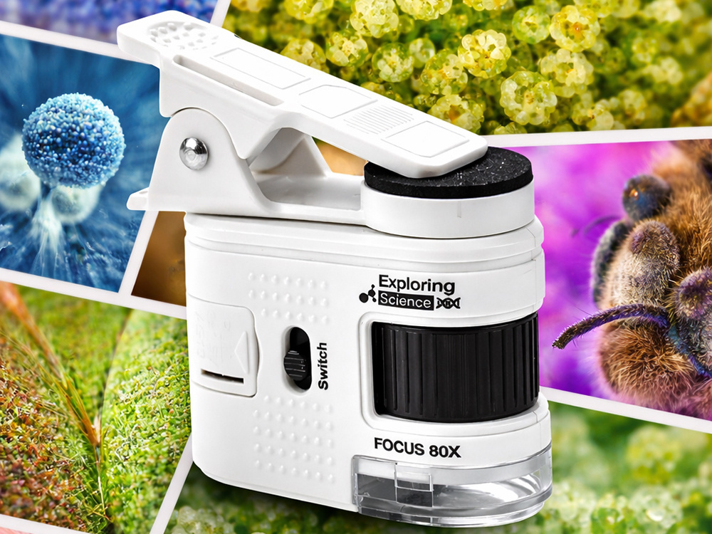 Compact Phone Microscope Clip 80x Zoom with LED and UV Light