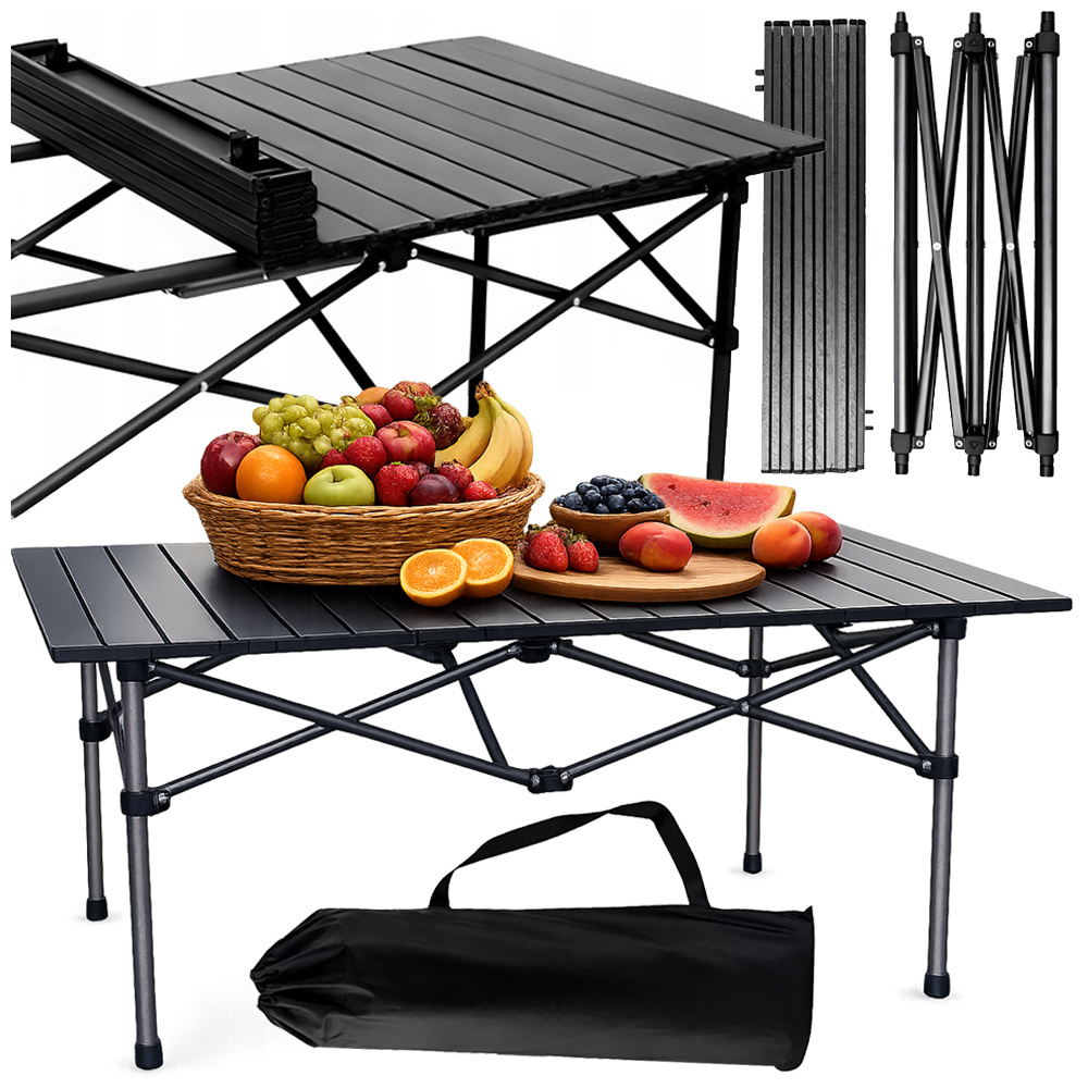 Folding Camping Table 95x55cm Portable Fishing Picnic Balcony, Black-Grey