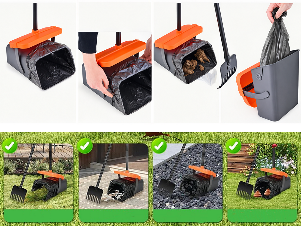 Long Handle Pet Waste Scooper with Rake and Dustpan Set