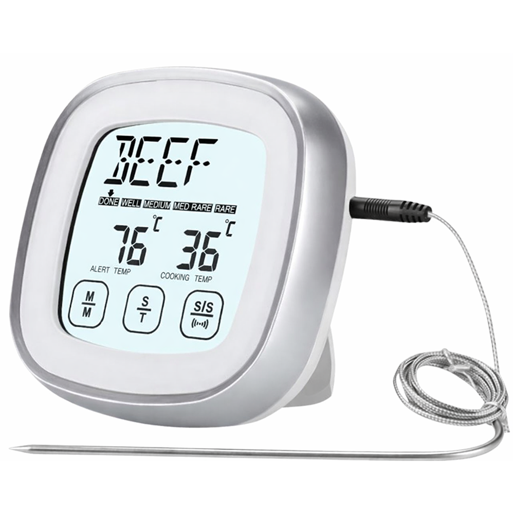 Digital Meat Thermometer with Probe Touchscreen LCD, Silver