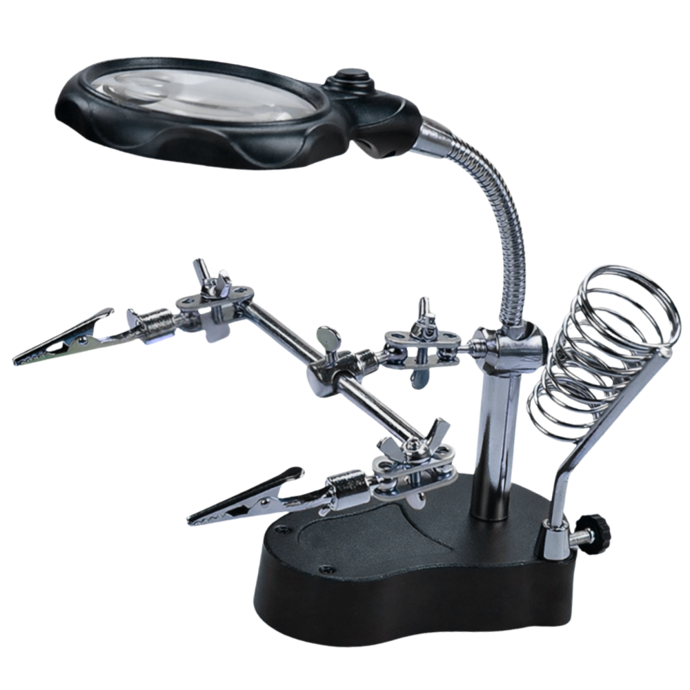 Third Hand Soldering Station with LED Magnifying Glass and Clips, Black