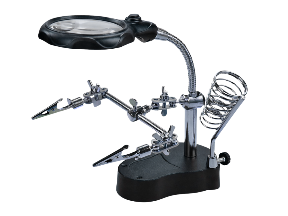 Third Hand Soldering Station with LED Magnifying Glass and Clips, Black