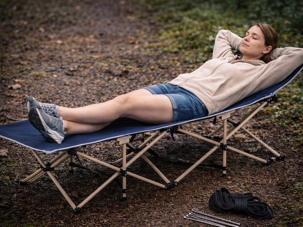 Folding Camping Bed Portable Travel Cot with Carry Bag, Blue