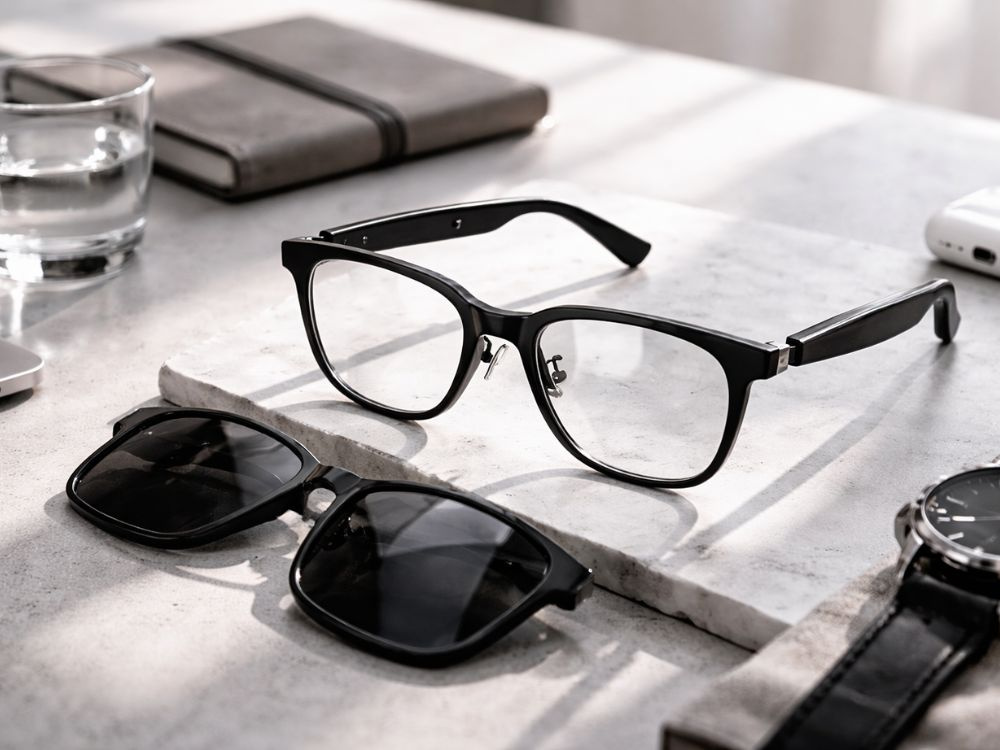 Smart Bluetooth Glasses with Speakers and Sunglasses Clip-on, Black (3)