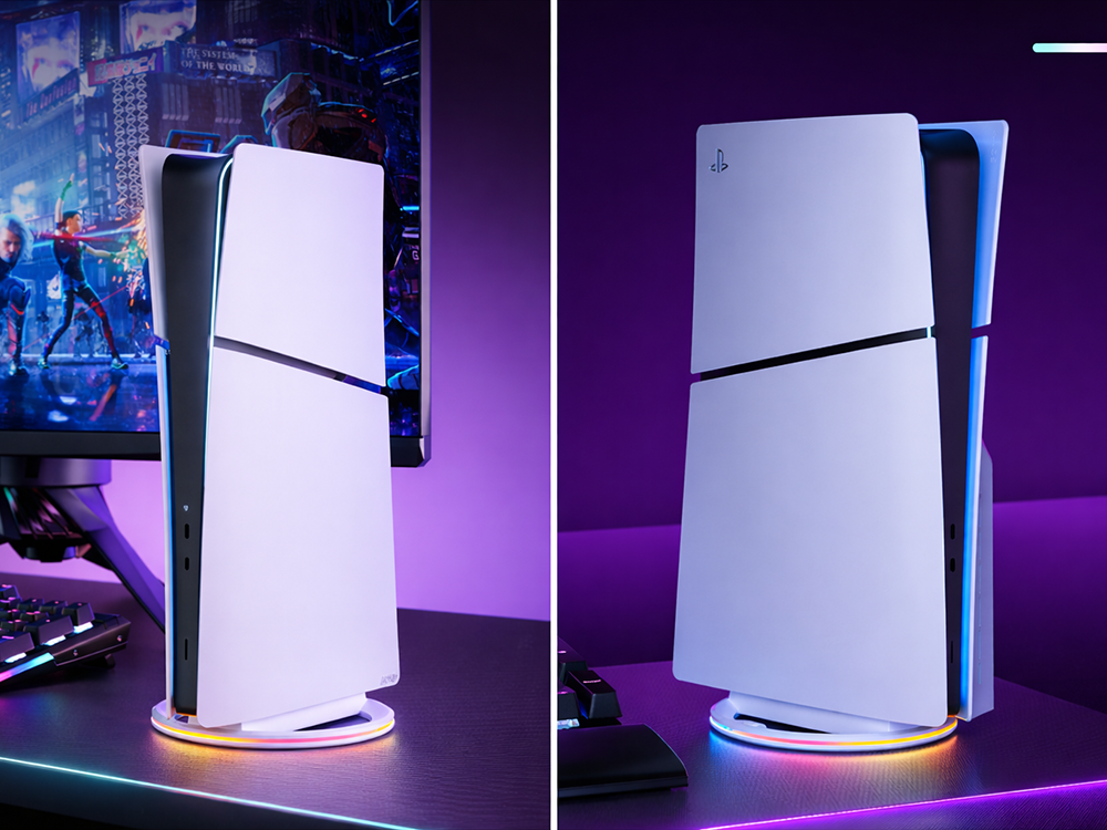 PS5 Vertical Cooling Stand for Pro and Slim with LED, White