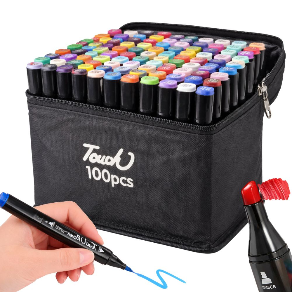 100 Dual Tip Alcohol Markers Set Art Pens with Carrying Case