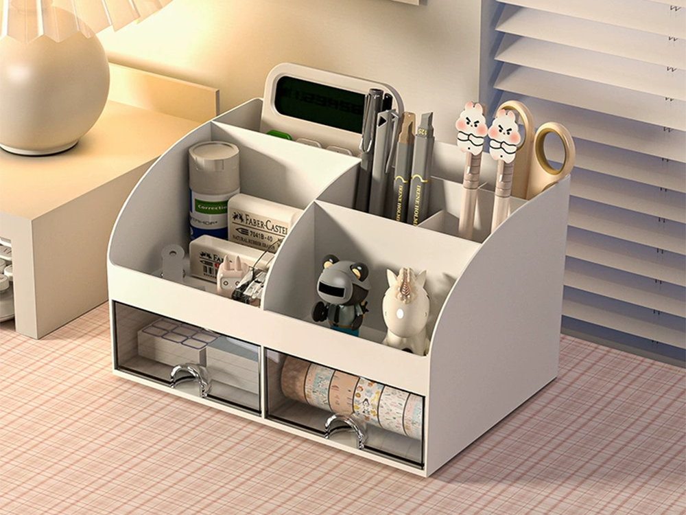 Desk and Makeup Organizer with Drawers for Cosmetics and Stationery