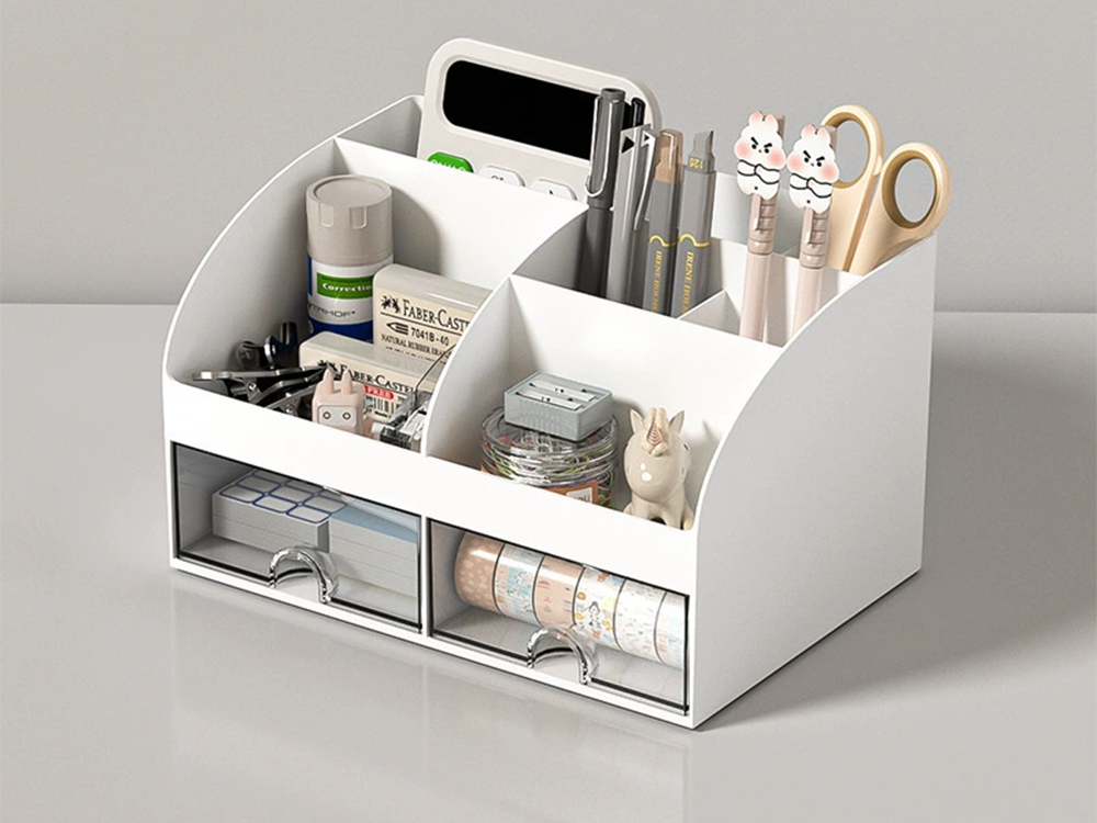 Desk and Makeup Organizer with Drawers for Cosmetics and Stationery