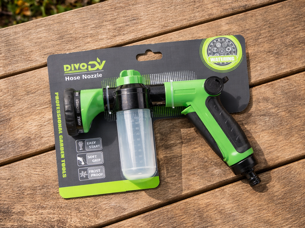 Garden Hose Spray Gun Nozzle with Soap Dispenser 9 Modes DIVO