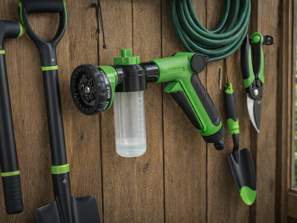 Garden Hose Spray Gun Nozzle with Soap Dispenser 9 Modes DIVO