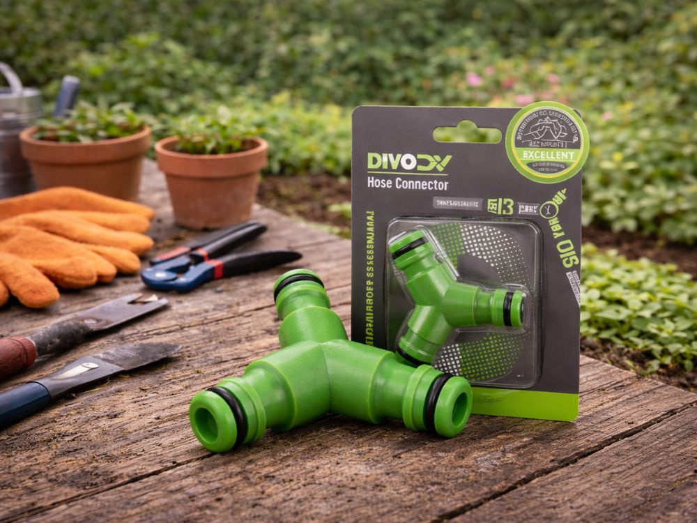 2-Way Garden Hose Splitter Y Connector DIVO, Green-Black