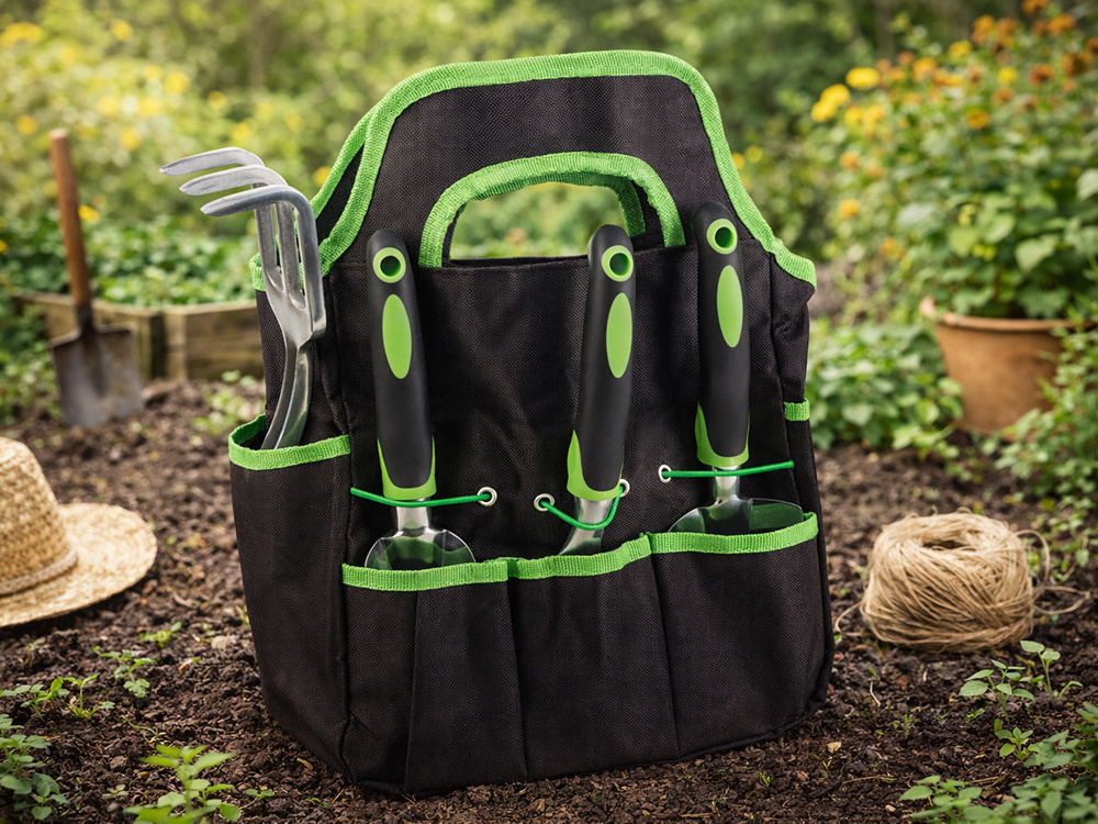 Large Portable Garden Tool Bag Organizer DIVO, Black-Green