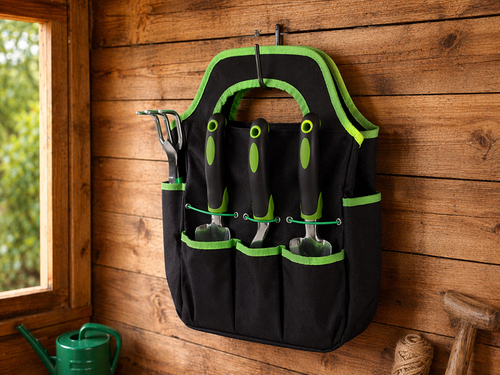 Large Portable Garden Tool Bag Organizer DIVO, Black-Green
