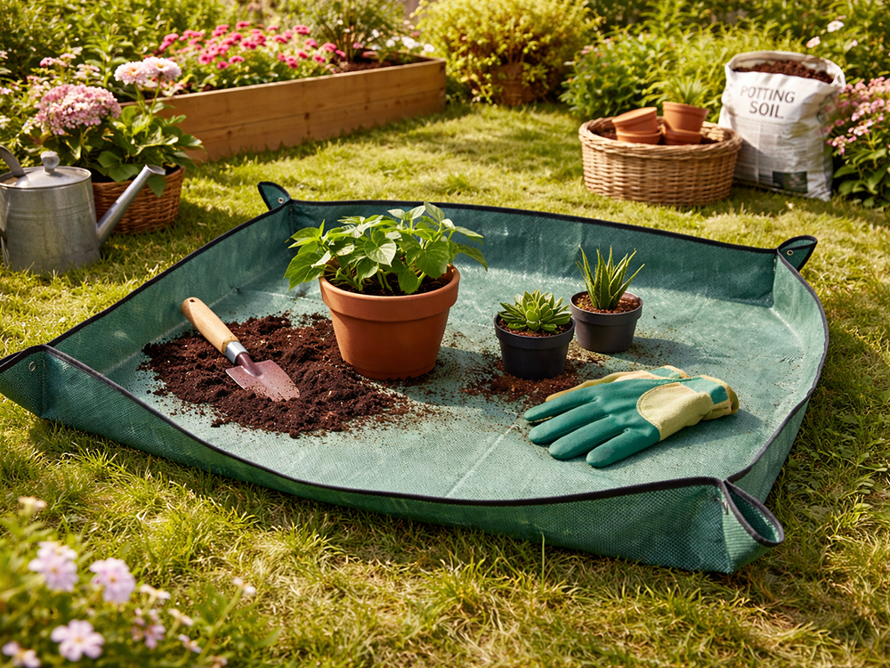 Large Plant Repotting Mat DIVO 116x116cm, green