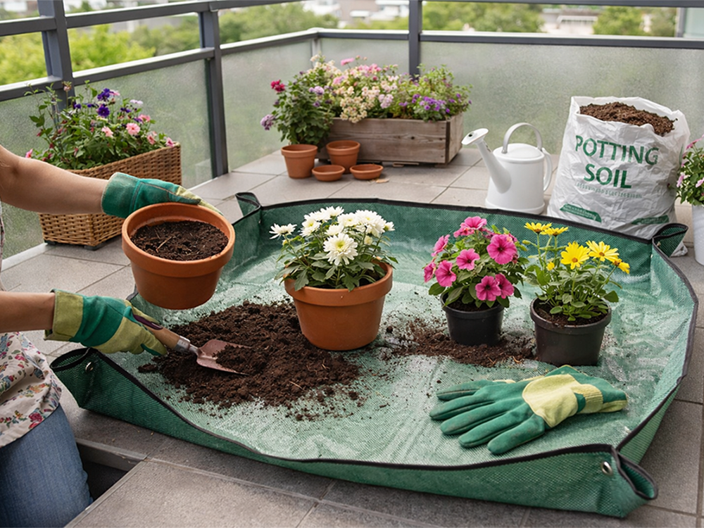 Large Plant Repotting Mat DIVO 116x116cm, green