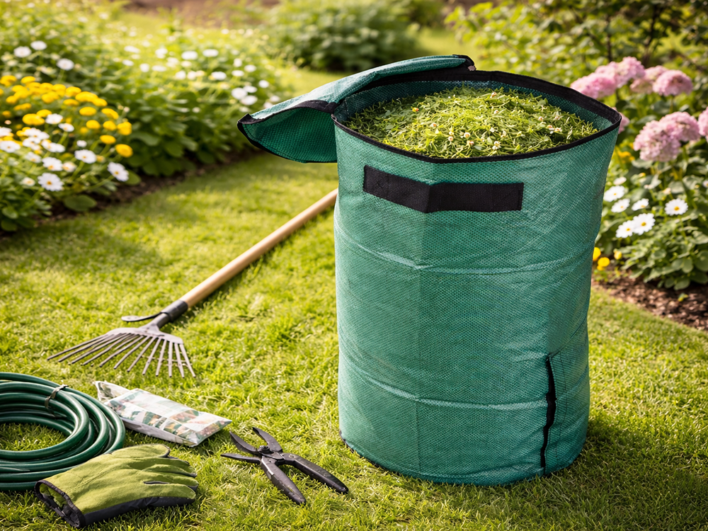 Foldable Garden Compost Bag 60L DIVO Heavy Duty Yard Waste Bin, Green