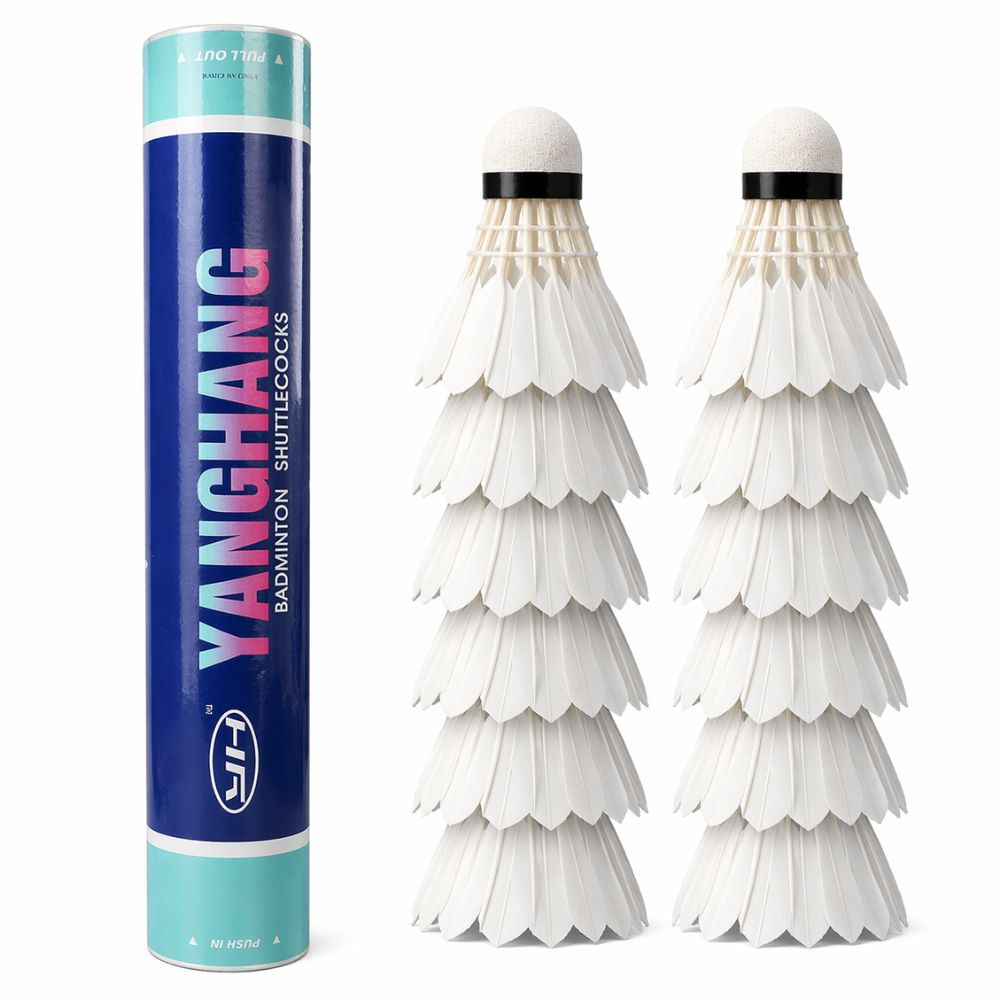Feather Badminton Shuttlecocks 12-Pack Durable Birdies, White