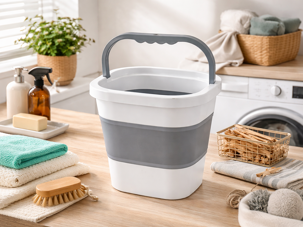 Collapsible Silicone Bucket 5L, Folding Camping Pail with Handle
