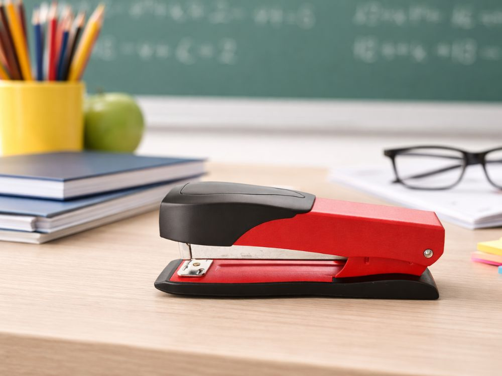 Heavy Duty Metal Office Stapler Ergonomic Desktop Stapler, Red Black
