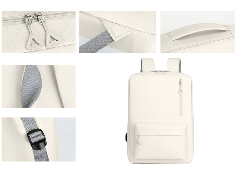 City Laptop Backpack 20L Travel School Bag with USB Port, White