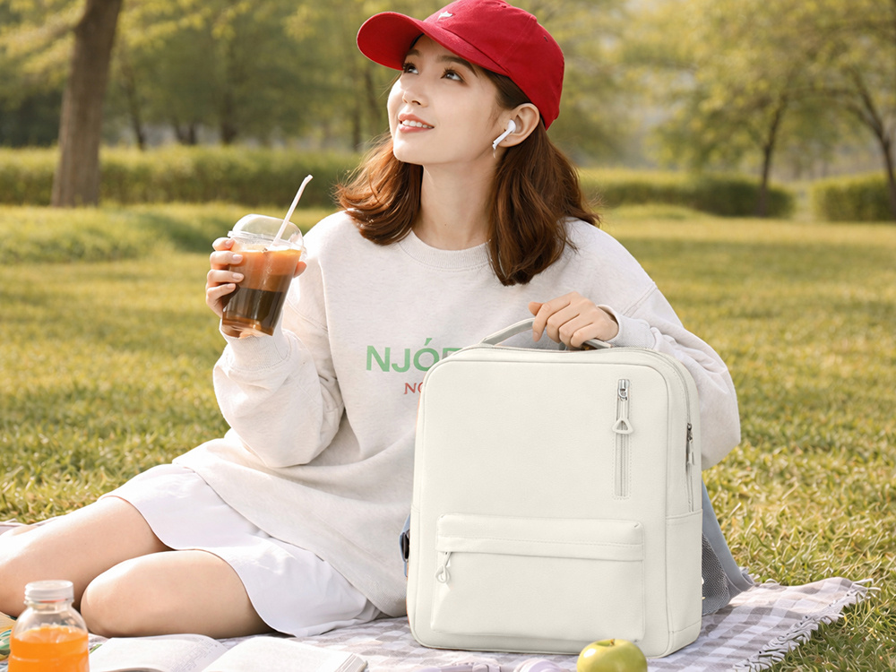 City Laptop Backpack 20L Travel School Bag with USB Port, White