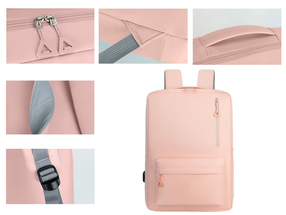 Large City School Backpack with USB Port 18-20L Laptop Bag, Pink