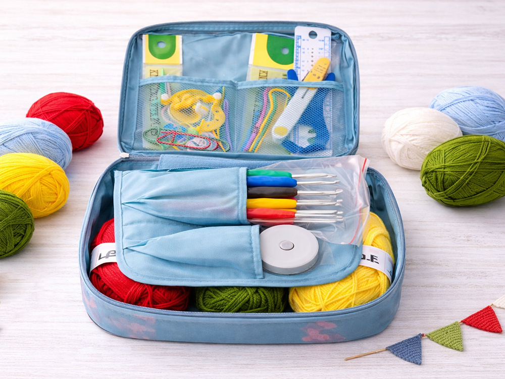 52-Piece Beginner Crochet Kit with Hooks Yarn and Zippered Case