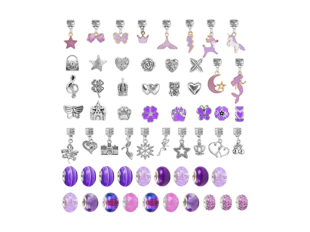 Charm Bracelet and Necklace Making Kit with Jewelry Box, Purple