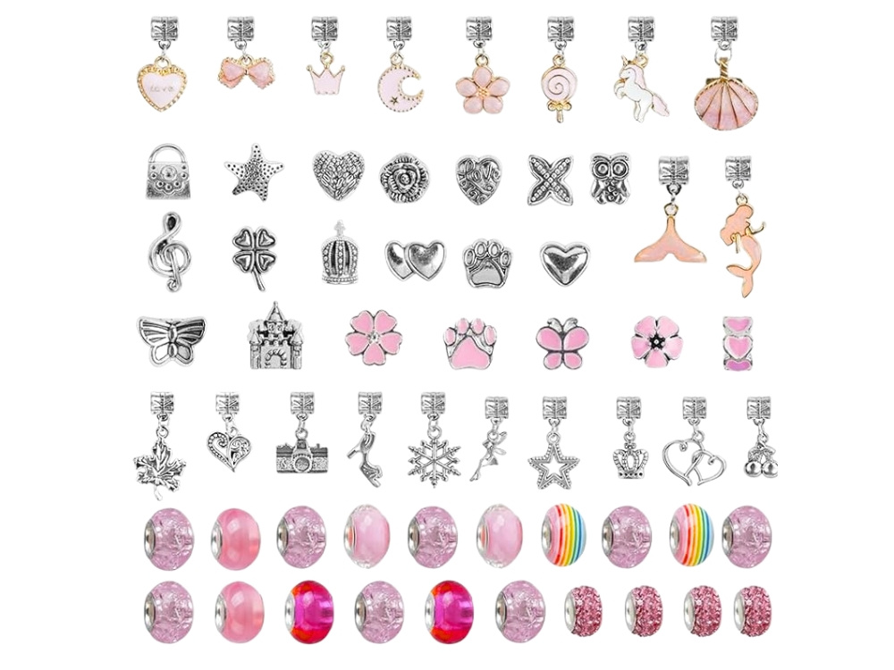 Kids Charm Bracelet and Necklace Making Kit with Jewelry Box, Pink