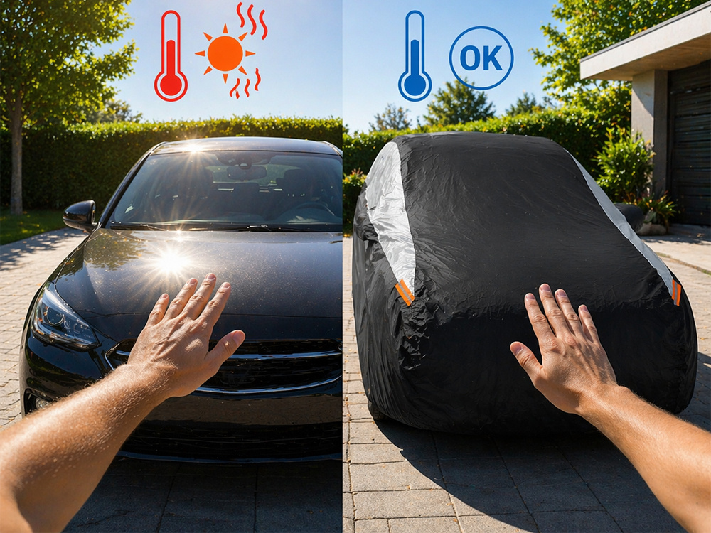 Waterproof All-Season Car Cover, Size L, Black/Grey
