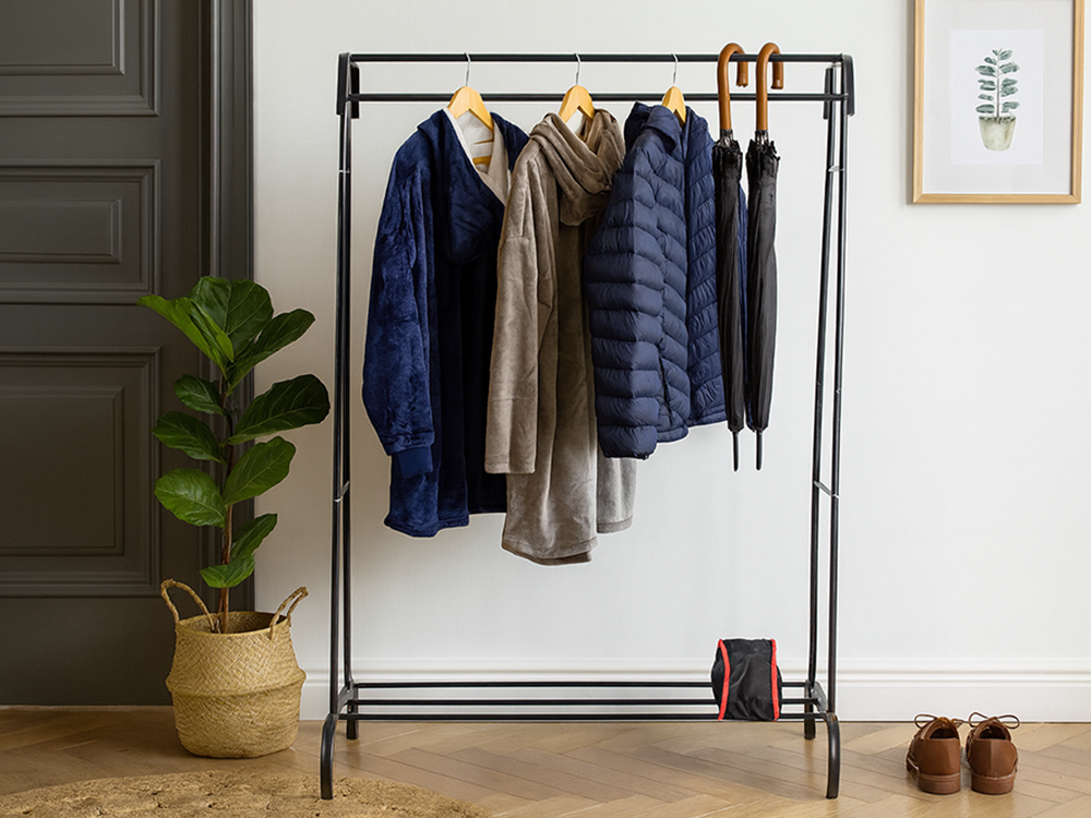 Metal Freestanding Clothes Rack with Shoe Shelf, Black
