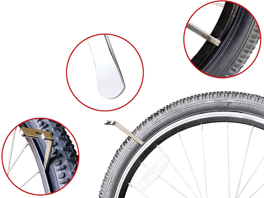 Tērauda velosipēda riepu montāžas svira ar āķi spieķiem
