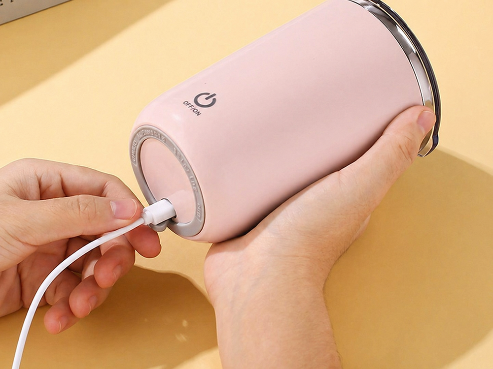 Self-Stirring Mug 350ml, Stainless Steel, USB, Pink