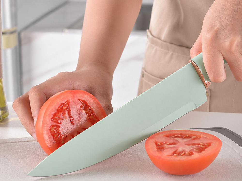 Kitchen Knife and Utensil Set with Cutting Board and Block, 19 Pieces, Green