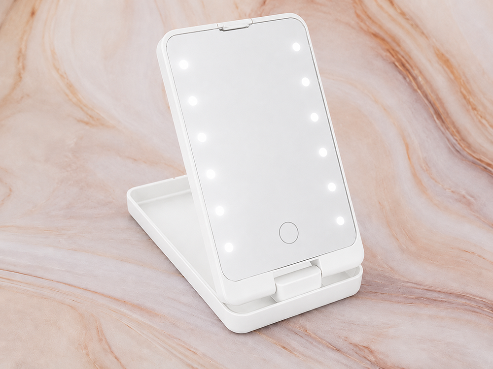 Складное косметическое зеркало с LED-подсветкой, белое