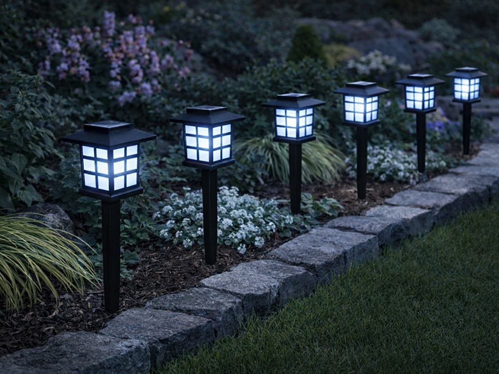 Solar LED Garden Lights with Twilight Sensor, 6 Pcs, Black