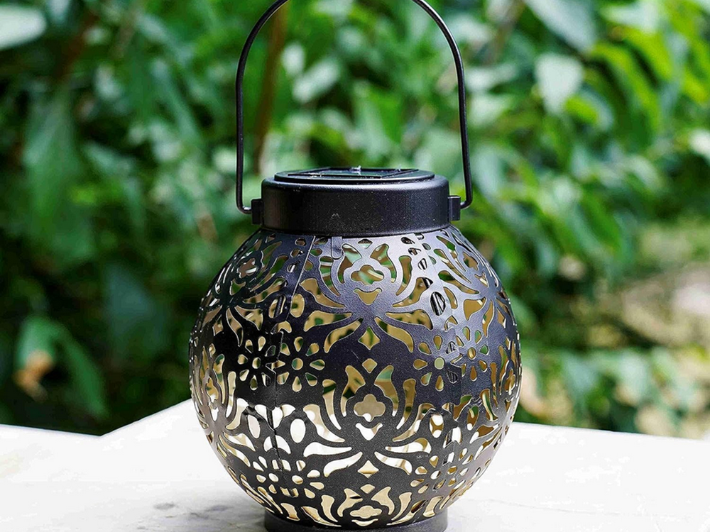 Decorative LED Solar Lantern, Black, Metal, 22 cm