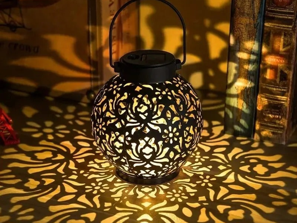 Decorative LED Solar Lantern, Black, Metal, 22 cm