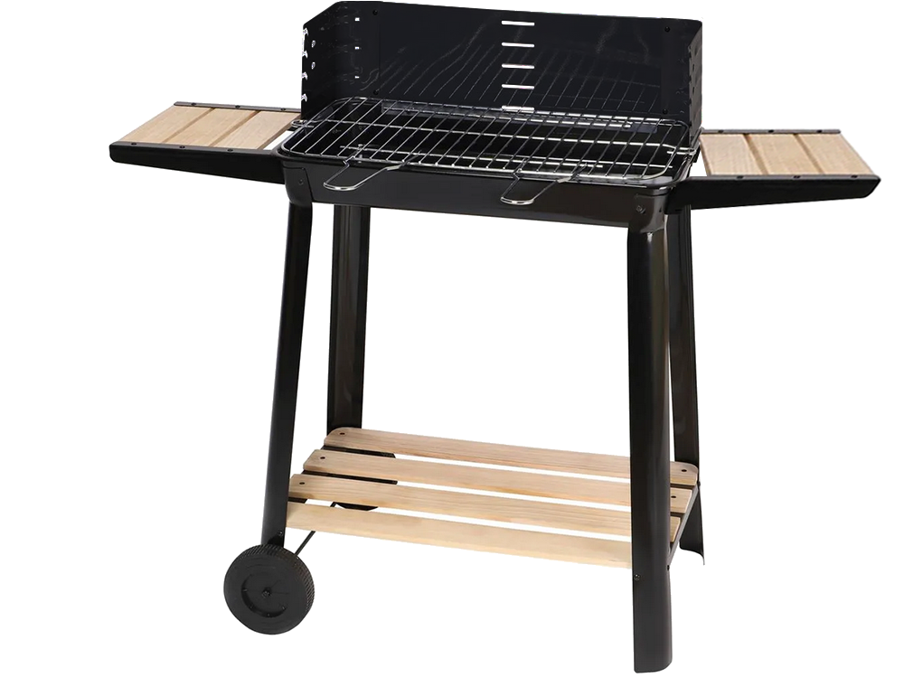 Charcoal Garden Grill BBQ with Adjustable Grate, Shelves and Wheels