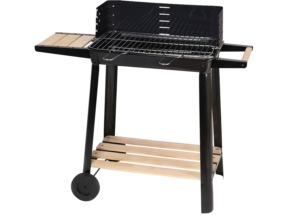 Large Portable Charcoal BBQ Grill with Adjustable Grate and Shelves