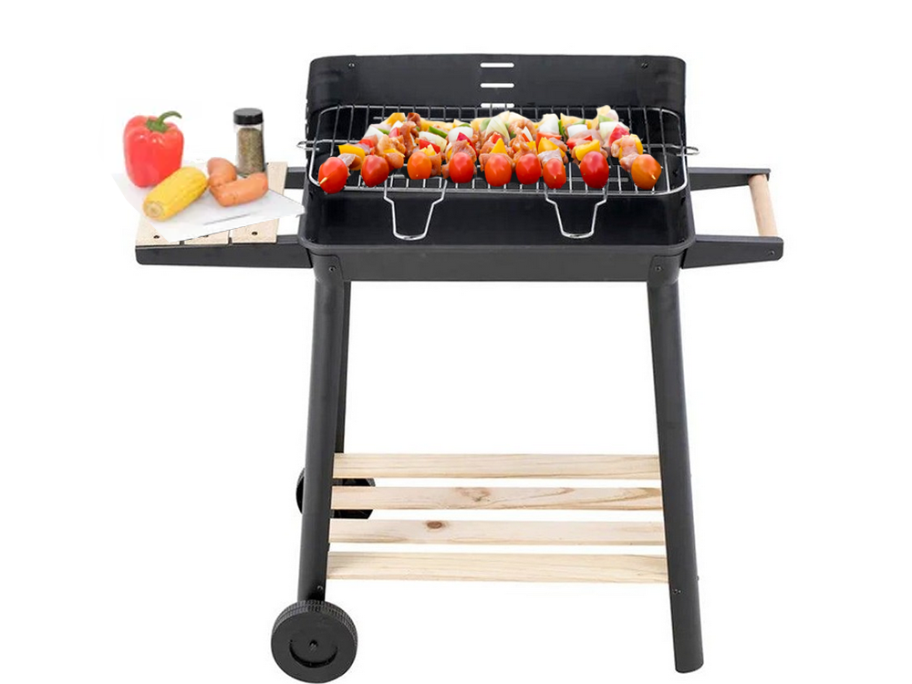 Large Portable Charcoal BBQ Grill with Adjustable Grate and Shelves