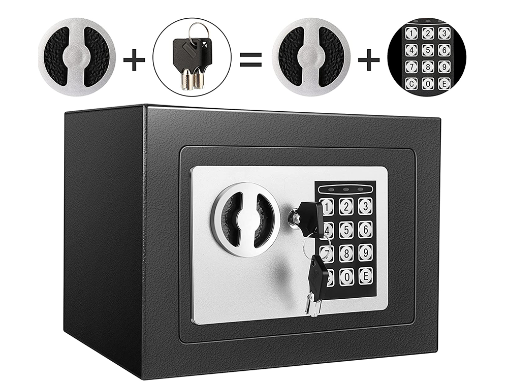 Small Electronic Safe for Home and Office with Digital Code and Key, Black