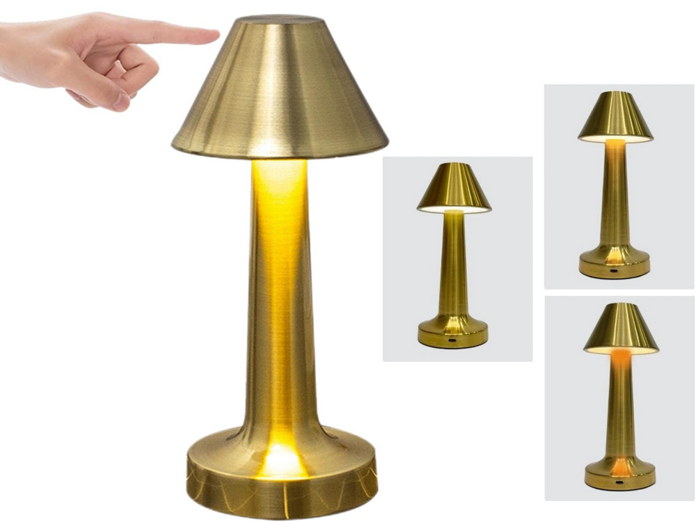 Wireless LED Table Lamp, Touch Control, 3 Light Modes, Gold