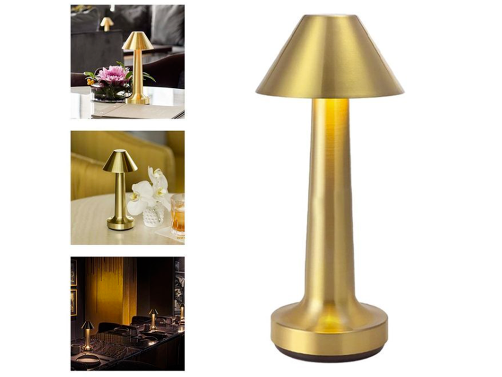 Wireless LED Table Lamp, Touch Control, 3 Light Modes, Gold