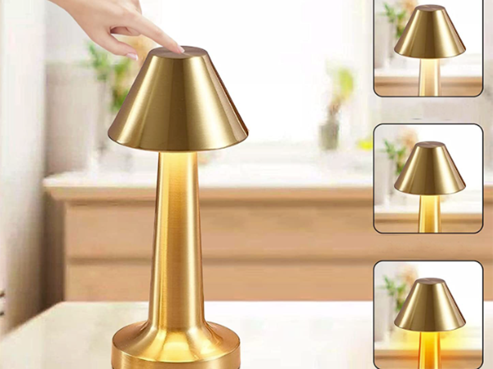 Wireless LED Table Lamp, Touch Control, 3 Light Modes, Gold