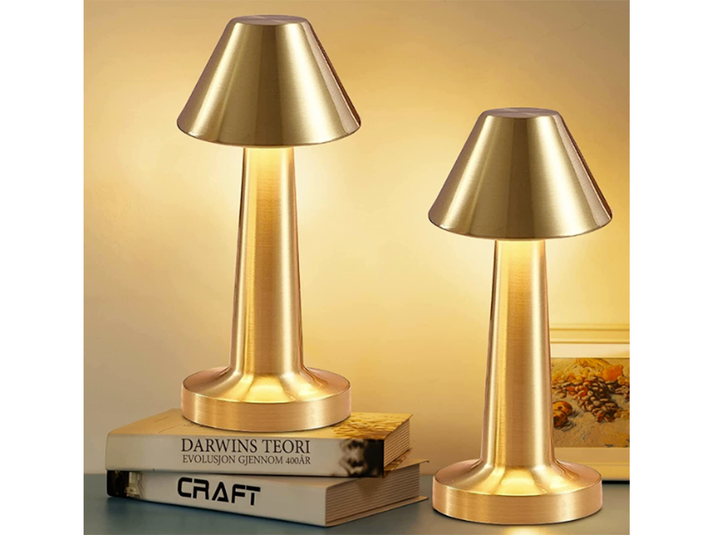 Wireless LED Table Lamp, Touch Control, 3 Light Modes, Gold
