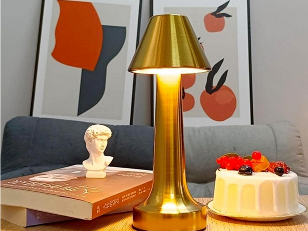 Wireless LED Table Lamp, Touch Control, 3 Light Modes, Gold
