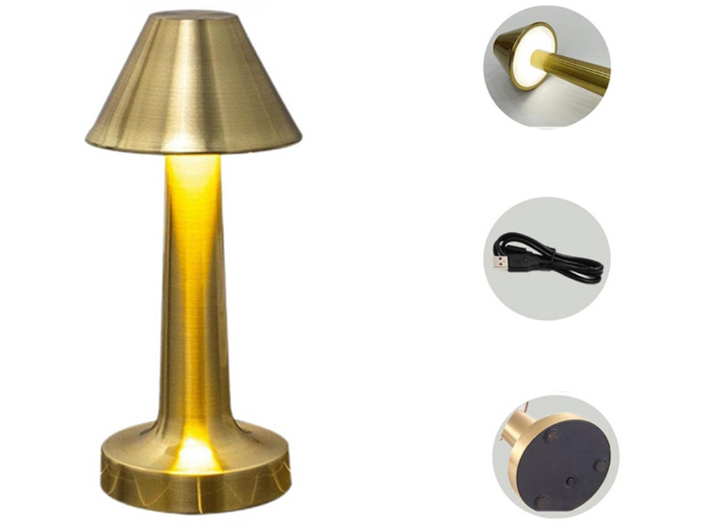 Wireless LED Table Lamp, Touch Control, 3 Light Modes, Gold
